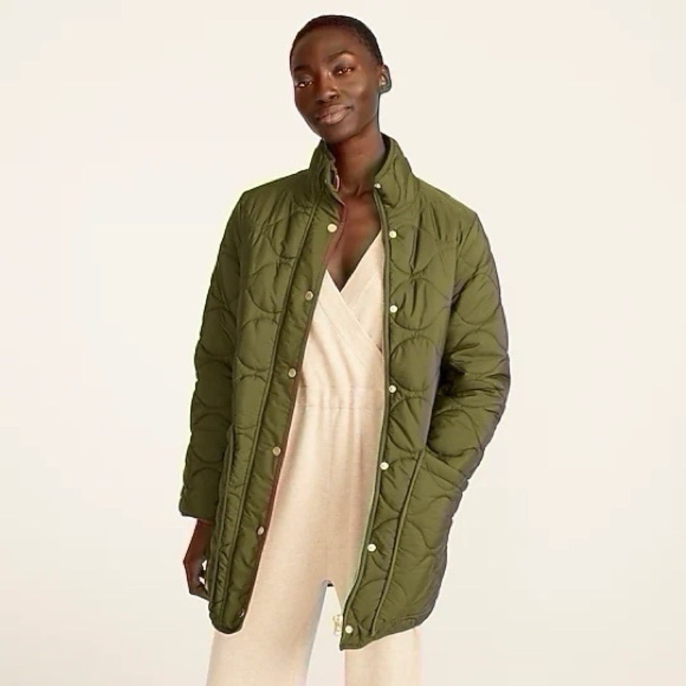New J.Crew Quilted Cocoon Puffer With Primaloft Jacket Coat Green Xxs